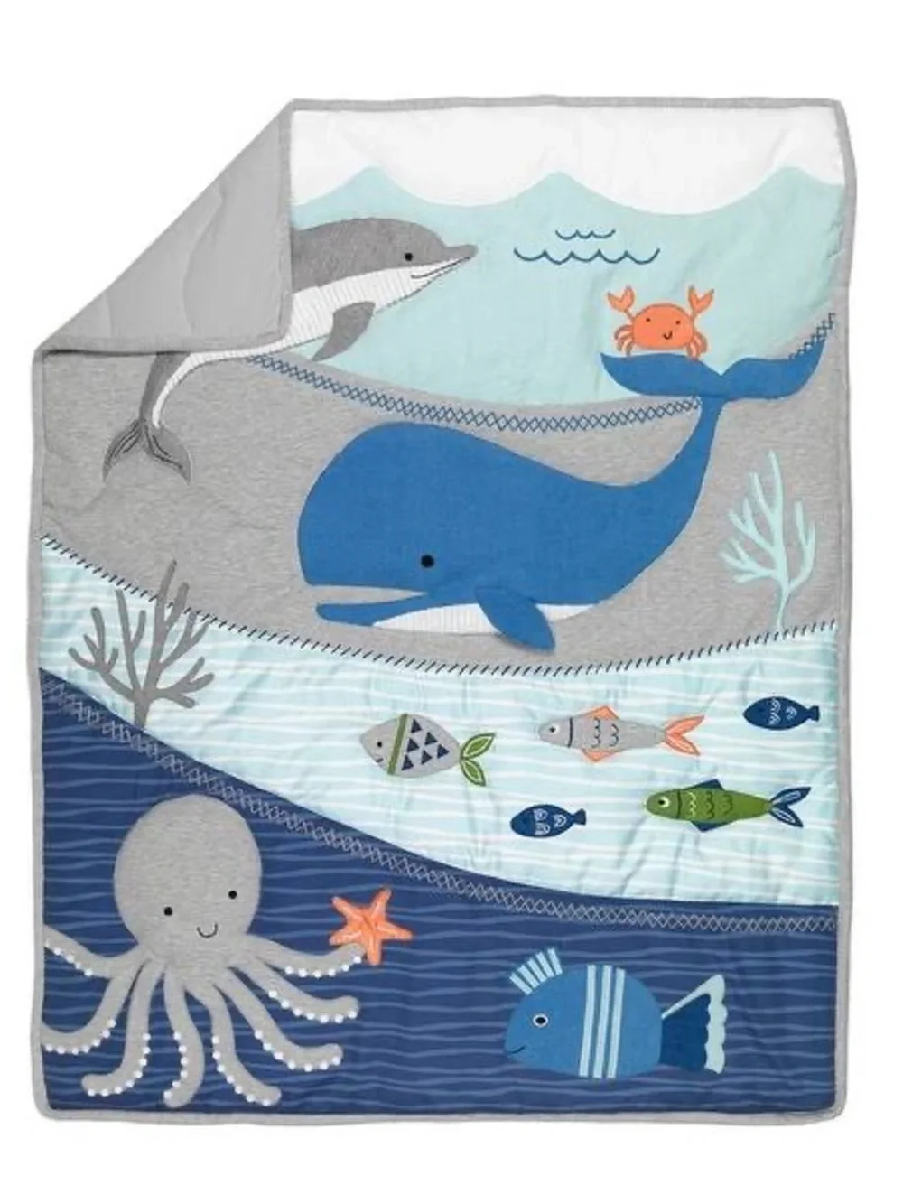 Lambs & Ivy Blue Ocean Blue Baby Crib Quilt